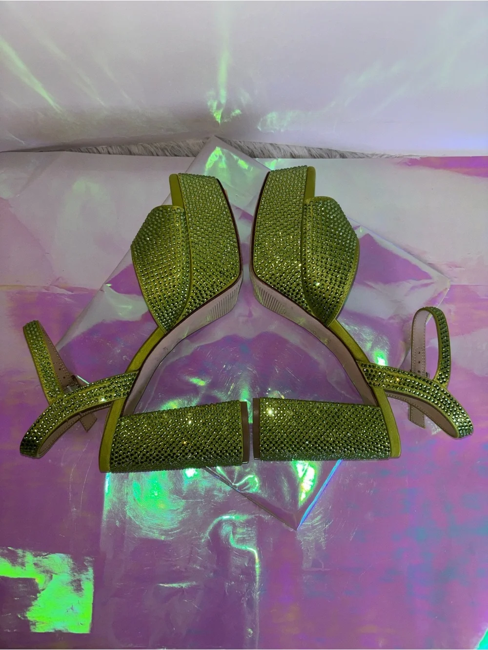 ANTONIO MELANI Neon Green Crystal Platform Sandals NWT SIZE 7.5